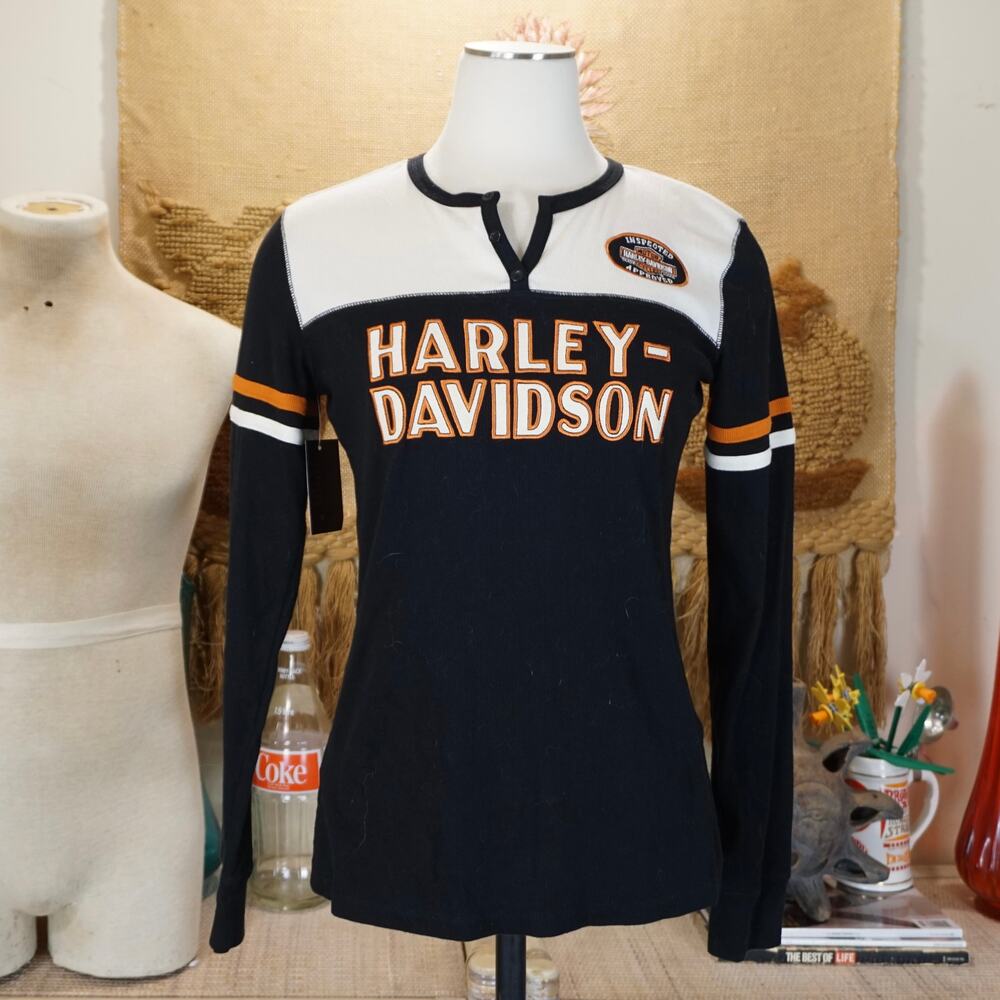 Harley Davidson graphic racing long sleeve henley shirt